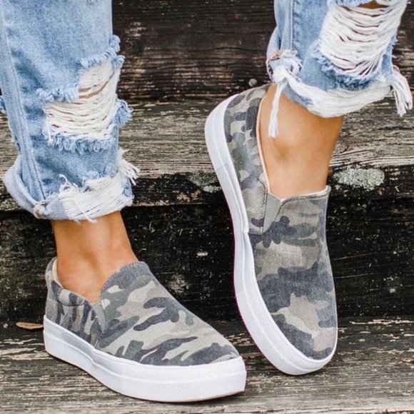 Shoes - Camo Slip On Sneakers